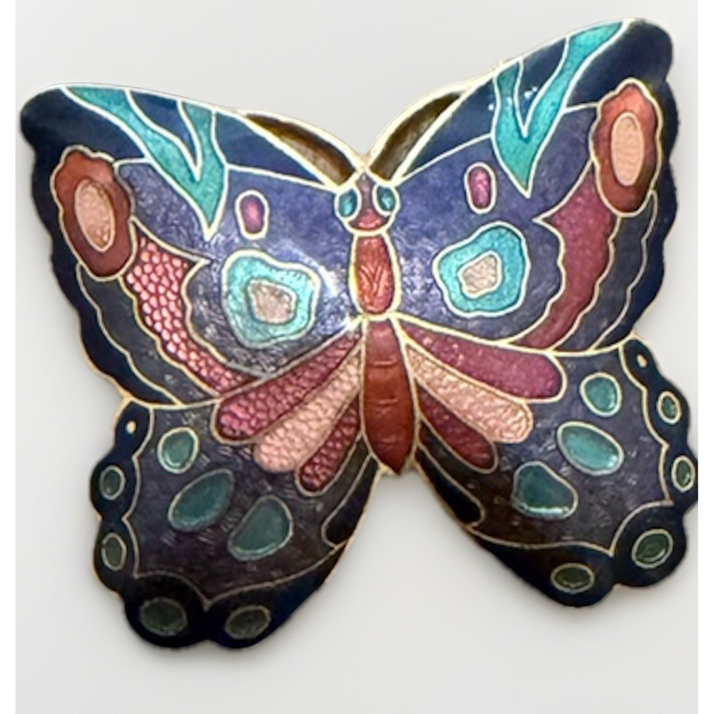 VINTAGE GERRY'S CLOISONNE  SCARF Lapel Pin BUTTERFLY 2" MCM